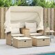 vidaXL 2-osobowa sofa ogrodowa z zadaszeniem i stołkami, beżowa, rattan PE 2