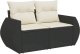 vidaXL Sofa ogrodowa z poduszkami, 2-osobowa, czarna, polirattan 1