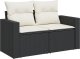vidaXL Sofa ogrodowa z poduszkami, 2-osobowa, czarna, polirattan 1