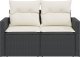 vidaXL Sofa ogrodowa z poduszkami, 2-osobowa, czarna, polirattan 1