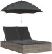 vidaXL vidaXL Podwójna leżanka z poduszkami i parasolem, szara, polirattan 2