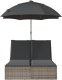 vidaXL vidaXL Podwójna leżanka z poduszkami i parasolem, szara, polirattan 4