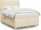 vidaXL Łóżko kontynentalne z materacem, kremowe, tkanina, 140x200 cm 1