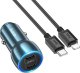 Ładowarka Hoco ładowarka samochodowa 2 x Typ C + kabel Typ C do Lightning PD QC3.0 3A 40W Z48 niebieska 1