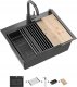 Zlewozmywak QUADRON LUKE 110 WORKSTATION zlewozmywak black metal (58x45x20) z syfonem 1-komorowy b/o + Qmata + Wkładka + Dozownik + Deska + bateria ze stałą wylew 2