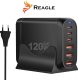 Ładowarka Reagle SZYBKA ŁADOWARKA GaN 120W PD 3x USB C 3x QC 3.0 DO LAPTOPA IPHONE 65W MAC 8