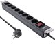InLine InLine® 19" socket strip, 8-way earthing contact, with switch, 2m, black, variable mounting brackets 1