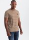 Ombre T-shirt męski w paski z naszywką Ombre Design  brązowo-biały V7 OM-TSCT-0183 M 1