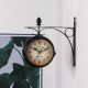 Retoo ZEGAR DWUSTRONNY ŚCIENNY DWORCOWY RETRO METALOWY CZARNY VINTAGE DESIGN 24CM 14