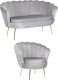 Mebel Elite Zestaw Dwuosobowa Sofa ZENDAYA i Fotel Wypoczynkowy ANGEL Szary Muszelka Glamour do Salonu 10