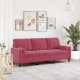 vidaXL 3-osobowa sofa z poduszkami, winna czerwień, 180 cm, aksamit 1