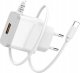 Ładowarka . DENMEN BIAŁA ŁADOWARKA SIECIOWA USB +  KABEL TYP-C DC09T-W 1