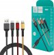 Kabel USB . KABEL USB 3W1 DENMEN KOLOR 2,4A 1M WZMACNIANY OPLOT D02E 3
