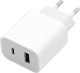 Ładowarka . ŁADOWARKA SIECIOWA 3A 20W BIAŁA DENMEN 3600mA DC21 USB+TYP-C PD+C3.0 2