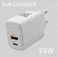 Ładowarka Qoltec Ładowarka sieciowa 35W GaN | 5-20V | 1.5-3A | 1xUSB-C PD | 1xUSB QC 3.0 | Biała 7