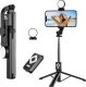 Selfie stick 4kom.pl Selfie stick Uchwyt na telefon statyw z podwójną lampą Ring LED Tripod z pilot Bluetooth Czarny 1