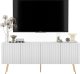 Meble Lindner Meble Lindner Komoda RTV Glamour Szafka RTV Glamour Biała 150 cm Ryflowane fronty Nogi Czarne Metalowe 9