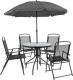 Zestaw mebli ogrodowych balkon taras CHILE stół parasol 4os. czarny 1
