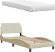 Łóżko z materacem, kremowe, 80x200 cm, obite tkaniną 8