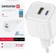 SWISSTEN Adapter sieciowy GaN 35W, 2-portowy, USB-A + USB-C, Smart IC 1