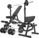 Marbo Sport Zestaw MS33_2.0_83KG_G | Ławka dwustronna + wielopoziomowe stojaki (2 sztuki) pod sztangę z asekuracją + Ławka Scotta (modlitewnik) z regulacją podparcia + zestaw gryfów i obciążeń gumowanych 83 kg - Marbo Sport 1