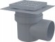 Kratka ściekowa 150×150/110 mm odpływ boczny, kratka szara, dwa poziomy izolacji, syfon mokry 1