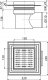 Kratka ściekowa 150×150/110 mm odpływ boczny, kratka szara, dwa poziomy izolacji, syfon mokry 1