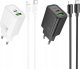 HOCO ładowarka sieciowa USB A + Typ C + kabel Typ C do Typ C PD QC3.0 3A 20W N61 czarna 3