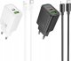 HOCO ładowarka sieciowa USB A + Typ C + kabel Typ C do Lightning PD QC3.0 3A 30W N63 czarna 3