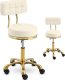 Krzesło taboret hoker kosmetyczny z oparciem na kółkach do 150 kg GELA beżowo złoty Krzesło taboret hoker kosmetyczny z oparciem na kółkach do 150 kg GELA beżowo złoty 1