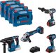Bosch Professional 18V System Combo Kit: GSR 18V-110 C + GDX 18V-210 C + GWS 18V-10 + GBH 18V-24 C (incl. 2x ProCORE 5 batteries. 1