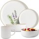 Serwis obiadowy porcelanowy MG Home Artena 28 elementów zestaw talerzy misek kubków dla 6 osób biały nakrapiany 1
