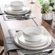 Serwis obiadowy porcelanowy MG Home Artena 28 elementów zestaw talerzy misek kubków dla 6 osób biały nakrapiany 7