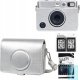 Pokrowiec LoveInstant Srebrne Etui Pokrowiec Futerał + Szkło 9h + 10x Naklejki Do Fujifilm Instax Mini Evo 7