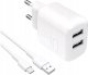 Ładowarka sieciowa Puro PROLITE 10W 2x USB-A + kabel USB-A - USB-C 1.2m - biała 1