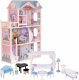 Drewniany domek dla lalek 3 piętra 123cm + mebelki 7