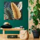 Obraz ręcznie malowany liście 60X60 czarny+beżowy+niebieski 4