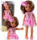 Lalka W Różowej Sukience Długie Brązowe Włosy Spinka Kwiat LEAN Toys 1