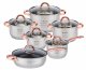 Garnki stalowe 16/16/18/20/24/24 cm zestaw 12 elementowy patelnia rondel Elitehoff E 4403 uchwyty Rose Gold indukcja gaz 1