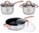 Garnki stalowe 16/16/18/20/24/24 cm zestaw 12 elementowy patelnia rondel Elitehoff E 4403 uchwyty Rose Gold indukcja gaz 5