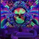 ITIMPORT Dekoracja ŚCIENNA UV OBRAZ Fluorescencyjny GOBELIN ODBLASK 150x150cm Czacha 2