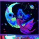 ITIMPORT Dekoracja ŚCIENNA UV OBRAZ Fluorescencyjny GOBELIN ODBLASK 150cm XL Księżyc 2