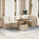 vidaXL 7-częściowy zestaw do jadalni ogrodowej z poduszkami Beige Poly Rattan Akacja 1