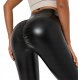 Legginsy MODNE Wysoki Stan MODELUJĄCE EKO SKÓRA z Marszczeniem CZARNE r.S 1