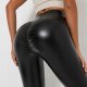 Legginsy MODNE Wysoki Stan MODELUJĄCE EKO SKÓRA z Marszczeniem CZARNE r.XXL 7