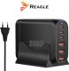 Ładowarka Reagle SZYBKA ŁADOWARKA GaN 200W PD 3x USB C 3x QC 3.0 DO LAPTOPA IPHONE 100W MAC 9