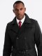 Elegancki płaszcz męski trencz SLIM FIT z paskiem  czarny V2 OM-COSC-0126 L 1