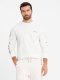 Bawełniany męski longsleeve U-neck z lampasami i nadrukiem na piersi  złamana biel V3 OM-LSCL-0127 S 1
