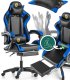 FOTEL GAMINGOWY Z PODNÓŻKIEM NIEBIESKI CZARNY KUBEŁKOWY BIUROWY OBROTOWY REGULOWANY NOWOCZESNY MASAŻER DLA GRACZA DZIECI MŁODZIEŻY 1