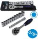 Zestaw nasadek sześciokątnych 12 sztuk. z grzechotką 200 mm i przedłużką 150 mm BITUXX 3/8'' 8